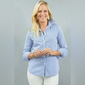 CK Bradley TENLEY Shirt Royal Blue Stripe Stretch Cotton Women’s Size Large